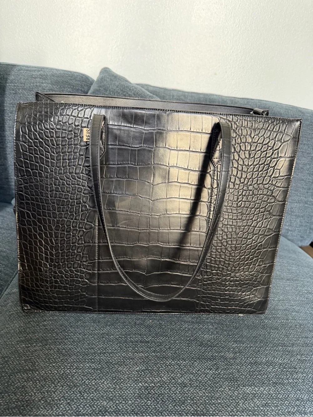 Béis Large Work Tote in Black Croc